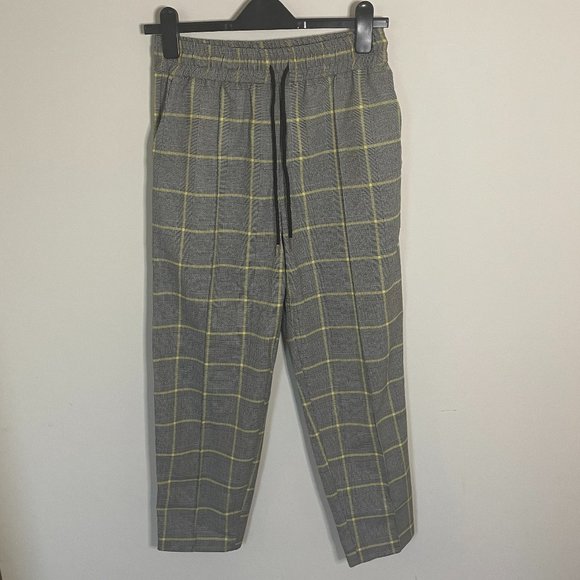 NWT Topshop Checked Drawstring Dress Pants (Grey Plaid - Size 4) - Picture 3 of 5